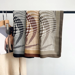 Classic herringbone houndstooth silk scarf set with vintage spliced patterns and soft luster