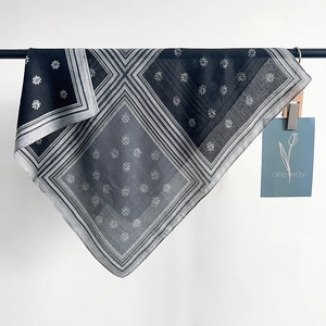 Elegant geometric square scarf with silk texture and grey diamond floral patterns
