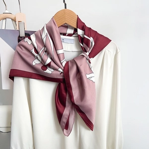 French Style Printed Polyester Satin Large Square Scarf For Women Vintage Floral Elegant Shawl Neck Wrap Fashion Accessories