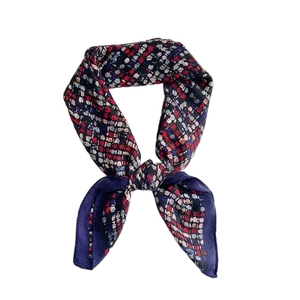 Elegant women's square silk scarf with red and blue pixelated pattern in herringbone style