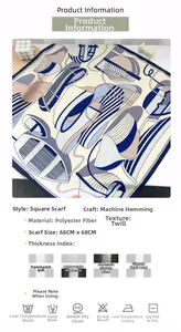 Close-up of nautical patterned silk scarf featuring herringbone weave and detailed dimensions
