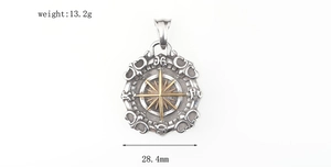 Detail of vintage starfish compass pendant in titanium steel with 28.4mm diameter size
