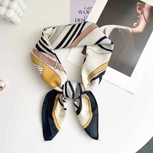 French style square silk scarf with geometric patterns and satin luster for women