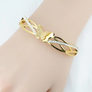 Elegant gold butterfly cuff bracelet with sparkling zircon inlay for women