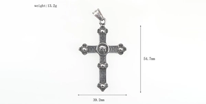 Detail view showing dimensions of vintage gothic skull cross pendant for men