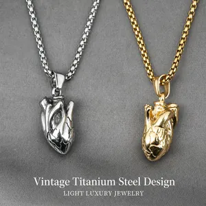 Retro Anatomisches Herz Anhänger Halskette Titanstahl Gothic Punk Hip Hop Schmuck Für Herren Damen Gold Silber Halskette