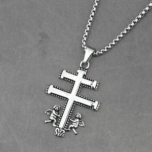 Pendente croce vintage in argento con cherubini e catena veneziana per unisex