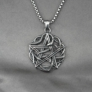 Retro stainless steel star and snake pendant necklace with box chain for men gothic style