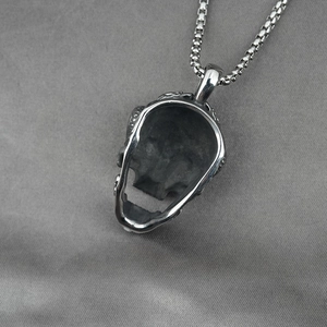 Vintage silver skull pendant necklace with red eyes and square box chain for men