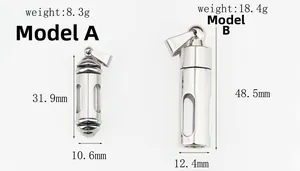 Comparison of Style A and B stainless steel perfume urn pendants with clear viewing windows