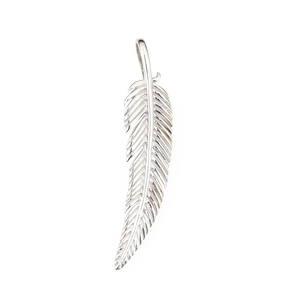 Silver feather pendant necklace featuring intricate texture and bohemian vintage design