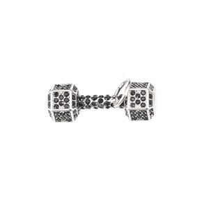 Pendentif haltère en argent poli orné de strass noirs étincelants pour colliers