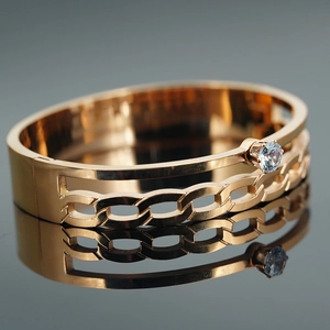 Bracelet Jonc de Luxe en Acier Inoxydable Avec Zircone Double Couche Élégant Or Rose Maille Gourmette Bijoux Femme