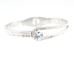 Elegant silver titanium steel bracelet featuring a buckle design and pavé cubic zirconia