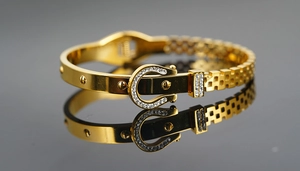 Details des Hufeisenschnalle-Armreifs mit Zirkonia und kariertem Mesh-Hohlmuster