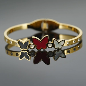 Eleganter Edelstahl Schmetterling Armreif Vergoldet Strass Emaille Schmetterling Schmuck Für Damen Mode Accessoire