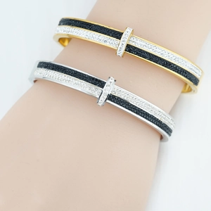 Luxury Titanium Stainless Steel Bangle Black White Zirconia Inlaid Gold Silver Bracelet For Women Party Fashion Jewelry