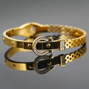 Mode Titanstahl Hufeisen Schnalle Armband Für Damen Vergoldet Strass Schraubenmotiv Luxus Armreif Schmuck Geschenk