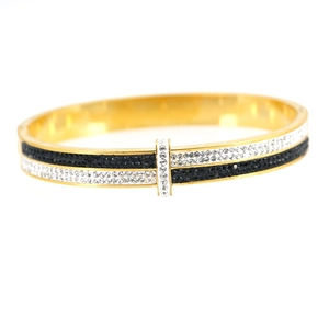 Luxury gold titanium steel bracelet with contrasting black and white crystal pave setting