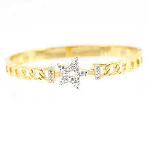 Luxury gold titanium steel bracelet featuring a sparkling pavé diamond star and cuban chain