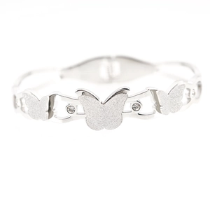 Silver butterfly bracelet with matte wings and sparkling crystal accents for women