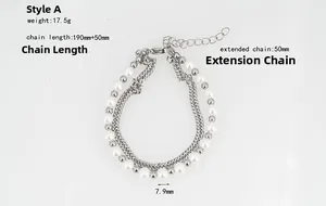 Détail du bracelet double couche en acier titane avec perles de 7,9mm et dimensions