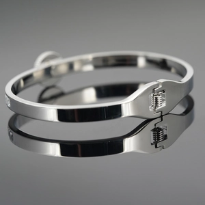 Bracelet en acier titane poli avec pavé de cristaux et fermoir à ressort sur miroir