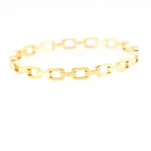 Polished gold titanium steel ring featuring a modern braided geometric chain design