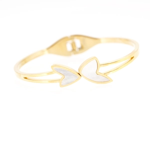 Elegant gold titanium steel bracelet with butterfly mother of pearl inlay for women