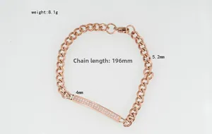 Detail view of rose gold steel chain bracelet showing 196mm length and 5.2mm width