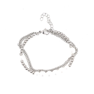 Layered titanium steel chain bracelet with metallic beads and adjustable lobster clasp