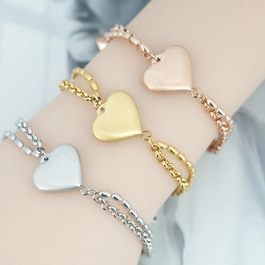 Bracciale a Doppio Strato in Acciaio Inossidabile Con Pendente a Cuore per Donna Gioielli di Moda Catena Regolabile
