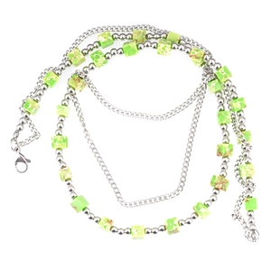 Layered titanium steel necklace with silver beads and marble green turquoise square stones