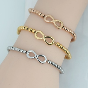 Fashion Stainless Steel Infinity Round Bead Bracelet For Women Heart Pendant Adjustable Extension Chain Minimalist Jewelry