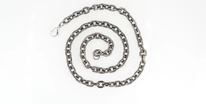 Detail of grey titanium steel Cuban link chain with secure lobster clasp on white background