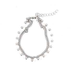 Bracelet double couche en acier titane avec perles blanches et chaîne à boules argentée