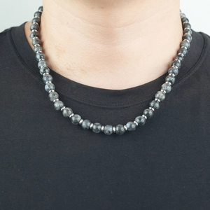 Collier de Perles Naturelles Oeil de Tigre et Obsidienne pour Hommes Entretoises en Acier Titane Bijoux de Mode Faits à la Main