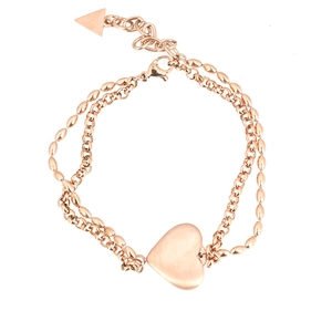 Bracciale a doppio strato in acciaio inossidabile oro rosa con ciondolo a cuore e catena
