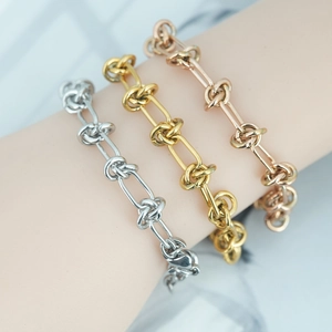Modern Knot Design Stainless Steel Bracelet For Women Double Layer Titanium Steel Chain Link Bracelet Gold Silver Jewelry