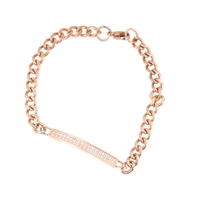 Minimalist rose gold Cuban link bracelet with sparkling cubic zirconia pavé rectangular bar