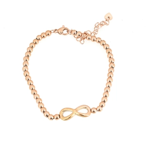 Rose gold infinity bead bracelet for women with heart pendant extension chain and lobster clasp
