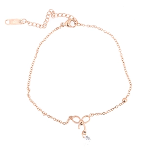 Bracelet de cheville nœud or rose avec zircon étincelant et fermoir mousqueton