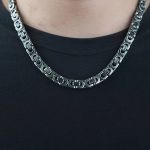 Titanium Steel Byzantine Chain Necklace For Men Vintage Oxidized Heavy Metal Punk Style Jewelry Necklaces Bracelet