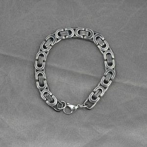 Men's vintage titanium steel Byzantine chain bracelet with antique silver finish and clasp