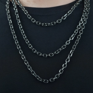 Retro Titanium Steel Cuban Link Necklace For Men Women Personalized Industrial Punk Style Blackened Finish Chain Fashion Jewelry