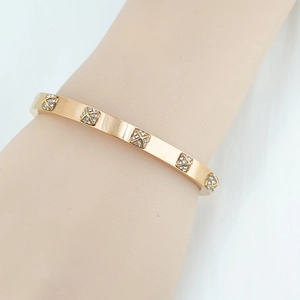 Minimalist Titanium Steel Open Bangle For Women Gold Pave Rhinestone Cross Studded Geometric Fashion Hand Jewelry Gift