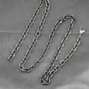 Vintage style oxidized titanium steel Cuban chain necklace with secure lobster clasp