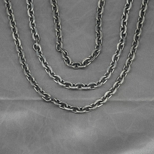 Retro black titanium steel Cuban chain necklace with vintage silver cable link design