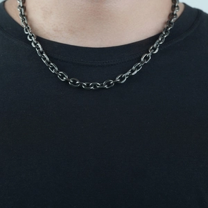 Mens vintage stainless steel cuban curb chain necklace in antique silver finish