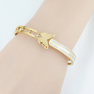 Elegant gold butterfly stainless steel bangle with pavé crystals for women